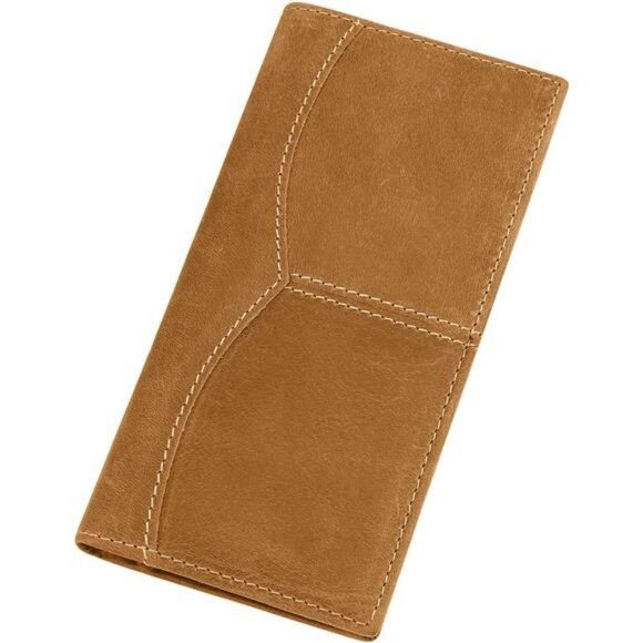 RFID Vintage Look Genuine Leather Long Bifold Wallet Checkbook Wallets for Men